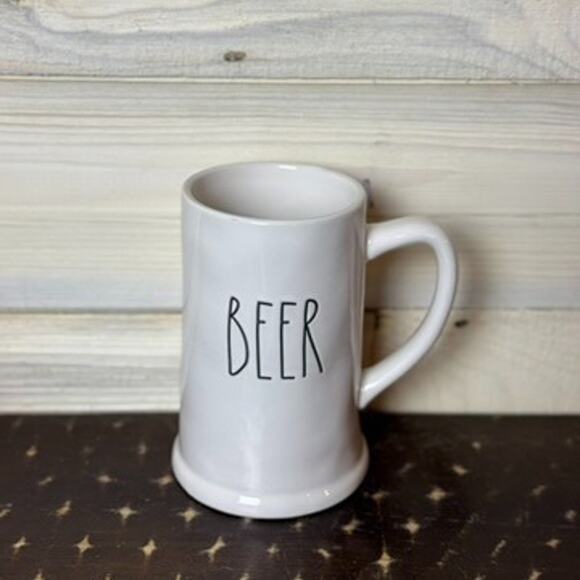 Rae Dunn BEER Mug, Tall‎ White Ceramic Stein, Large Handle, Barware Decor - Picture 1 of 1